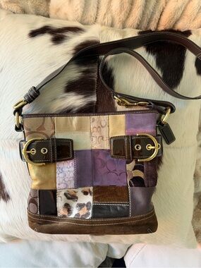 Vintage Coach Patchwork Leather and Suede Shoulder Bag